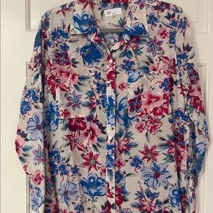 Cotton boyfriend fit button up blouse with floral print